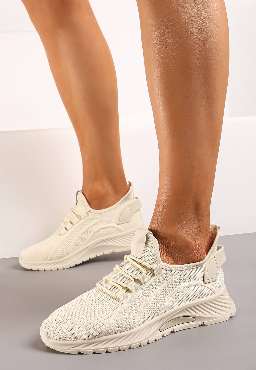 Beżowe Buty Sportowe na Platformie ze Sznurowaniem Adelmarie