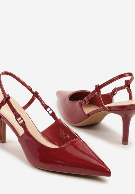 Bordowe Lakierowane Sandały na Szpilce ze Spiczastym Noskiem Odelna