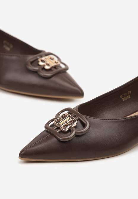 Brązowe Balerinki ze Szpiczastym Noskiem Zdobione Aplikacją Nalamira
