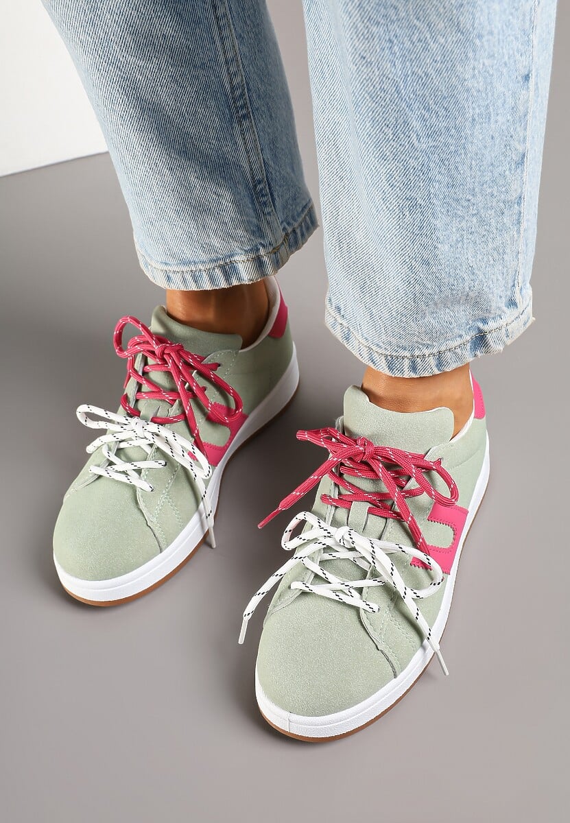 Zielono-Fuksjowe Sneakersy Ozdobione Geometrycznym Motywem Telindrela