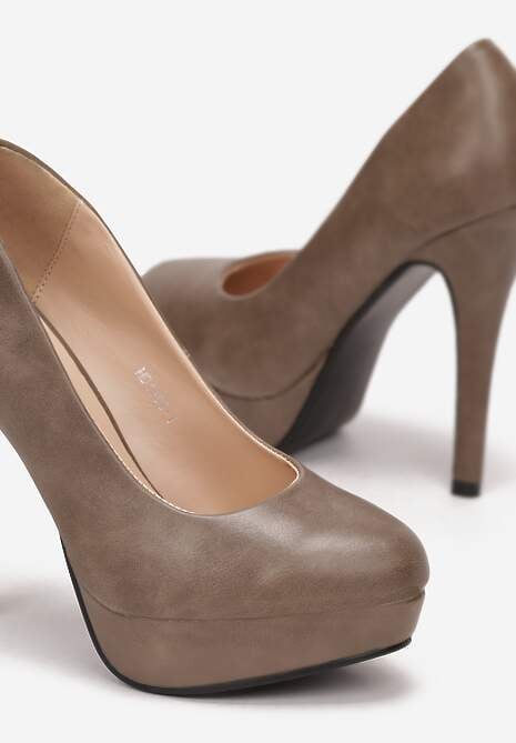 Ciemnobeżowe Szpilki Wysokie z Platformą Cera