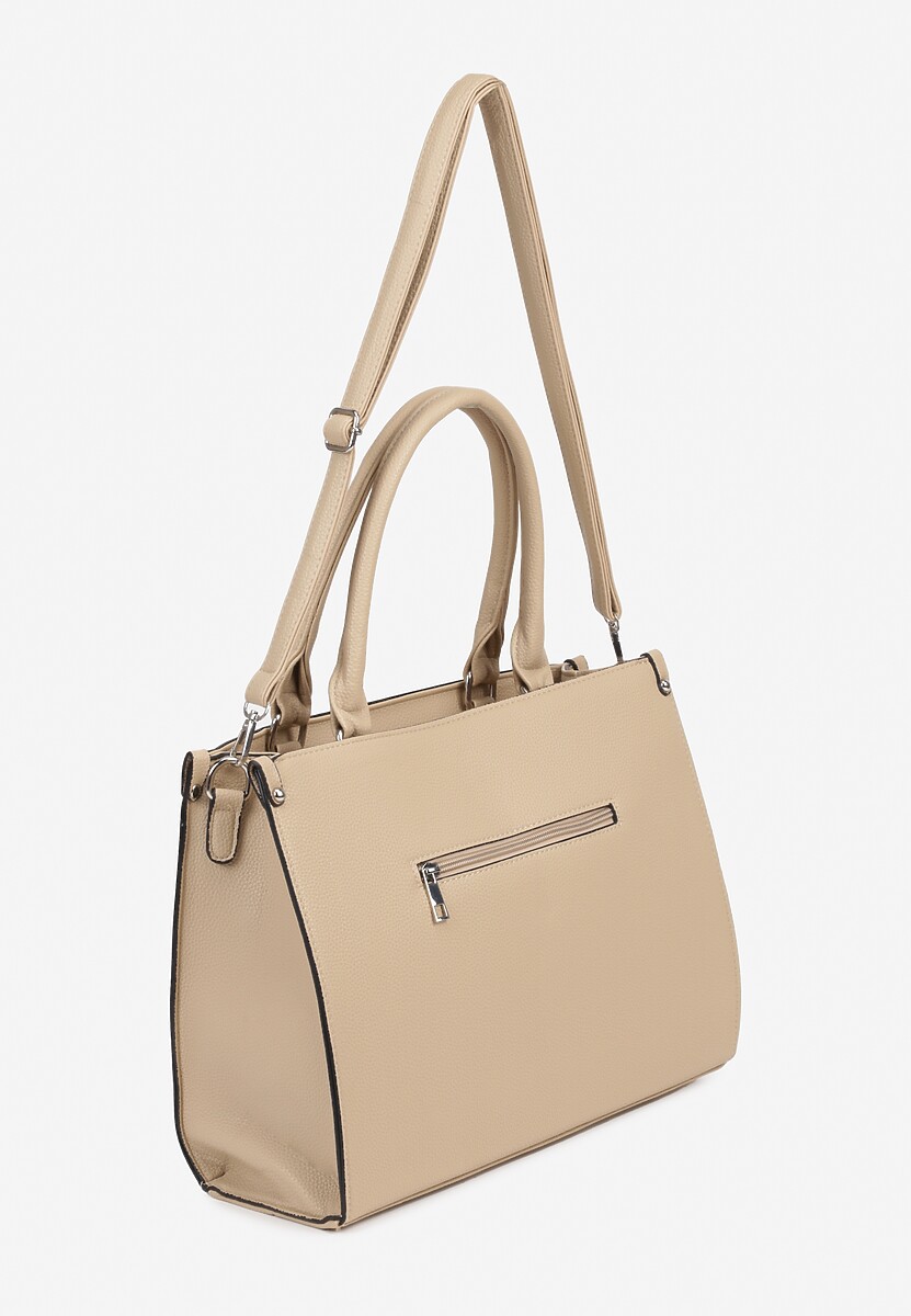 Ciemnobeżowa Prostokątna Torebka z Kieszenią na Zewnątrz i Paskiem Tirseki