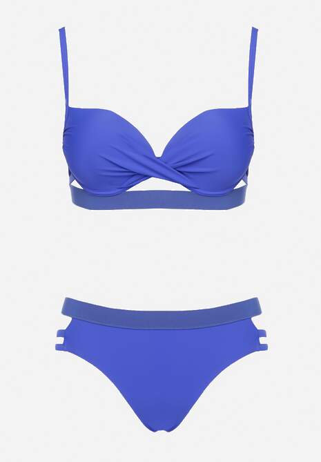 Niebieskie Bikini z Ozdobnymi Wycięciami Wiązany Biustonosz i Majtki Figi Kinessa
