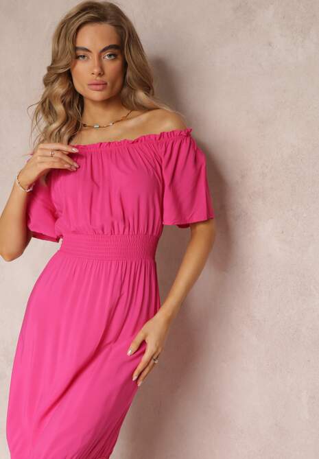 Różowa Sukienka Maxi Hiszpanka z Wiskozy Millore