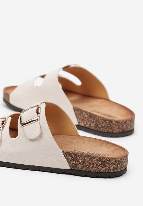 Beżowe Klapki z Dwiema Sprzączkami na Korkowej Podeszwie Alathena