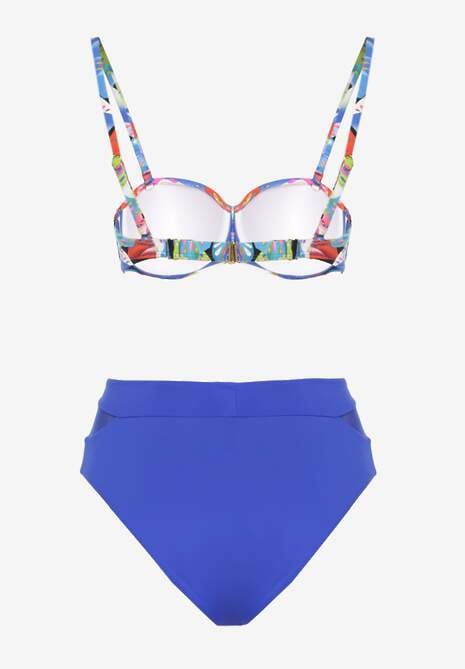 Niebieskie Bikini Majtki Typu Figi i Biustonosz w Abstrakcyjny Motyw Anitlle