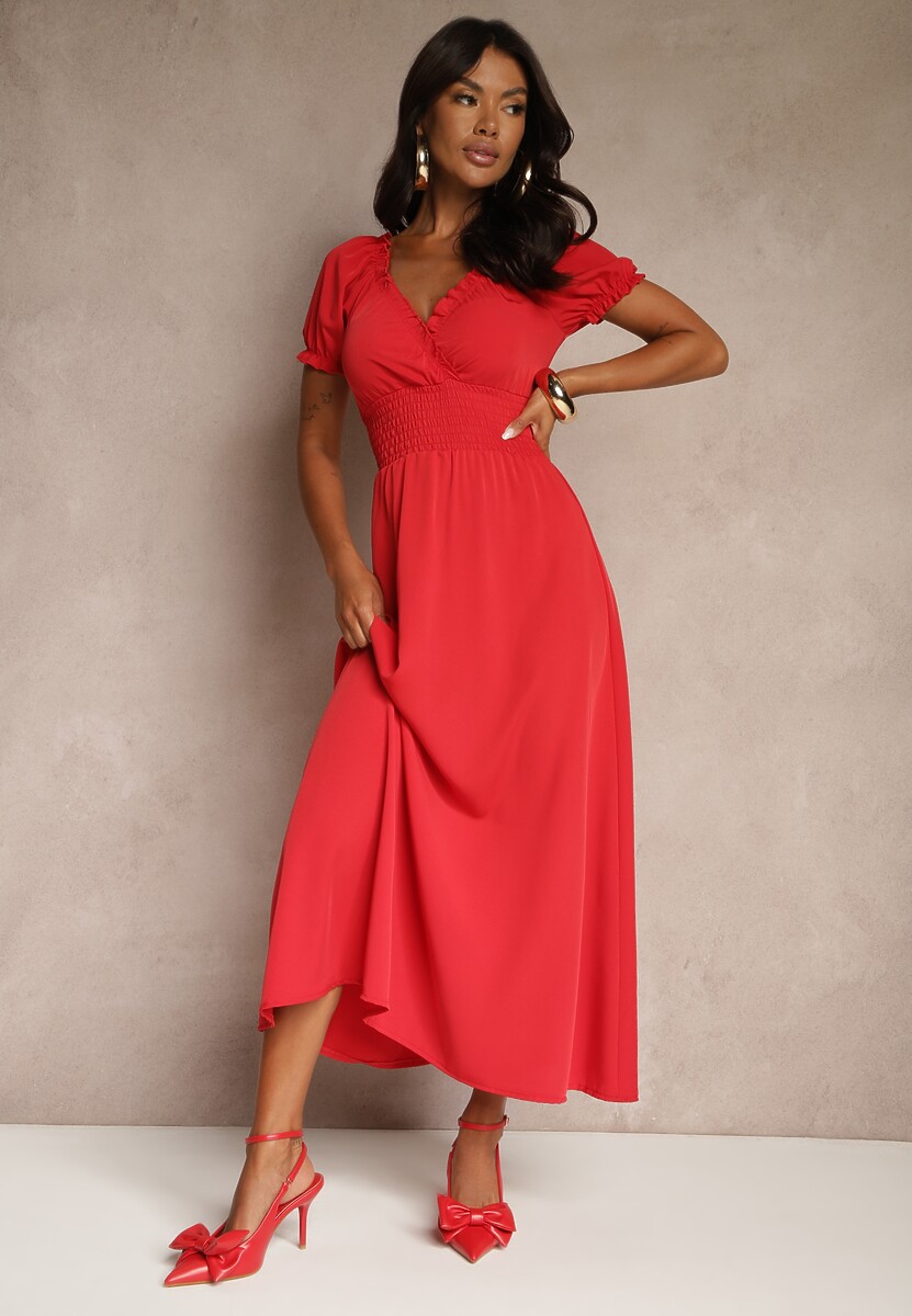 Czerwona Sukienka z Bufiastymi Rękawami Dolirrea