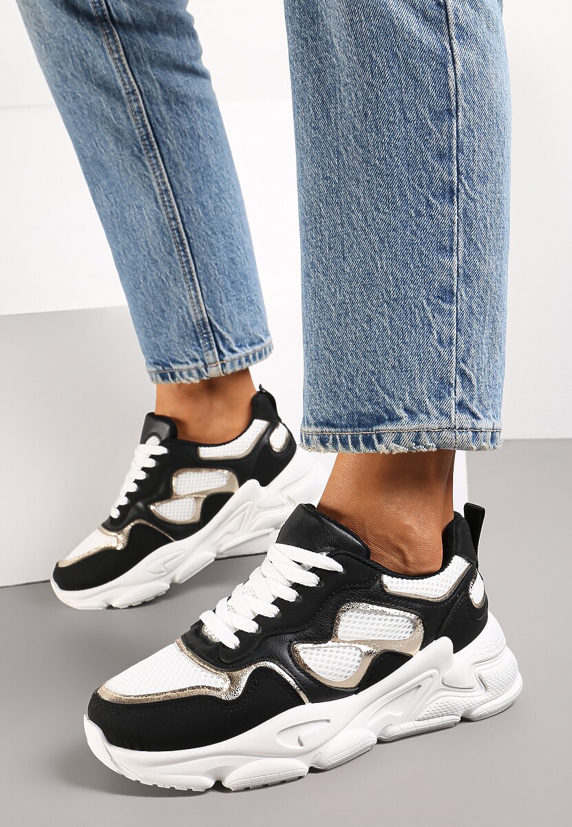 Czarne Sneakersy przed Kostkę na Grubej Podeszwie Lefia