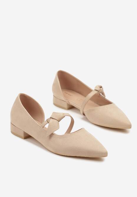 Beżowe Czółenka Vices na Płaskiej Podeszwie ze Skórzaną Wkładką z Supełkiem Liliarine