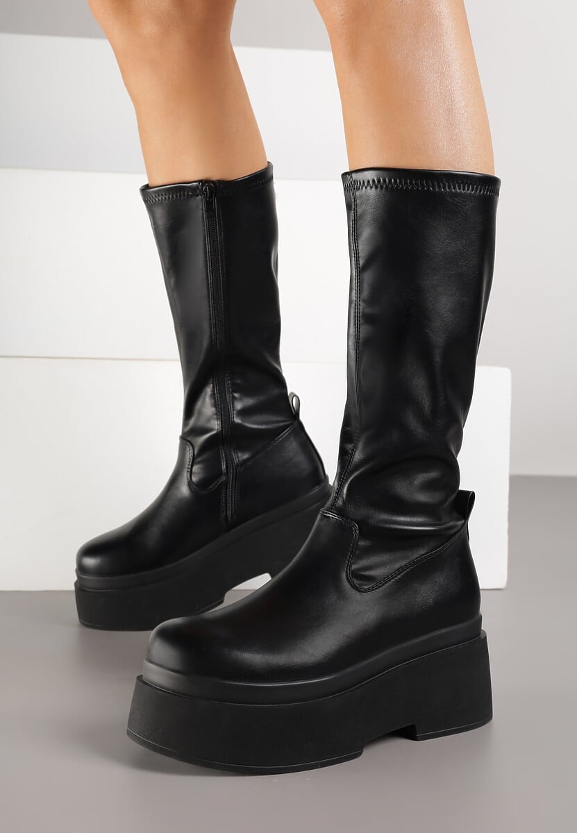 Czarne Botki na Platformie w Stylu Grunge Firnee