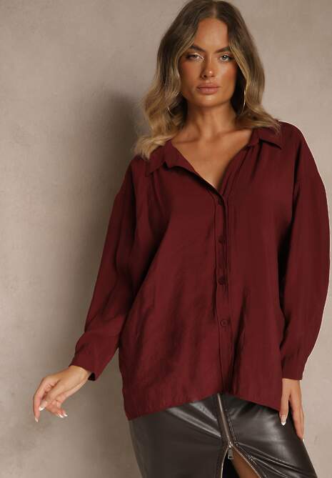 Bordowa Koszula z Modalem o Fasonie Oversize Adavelle