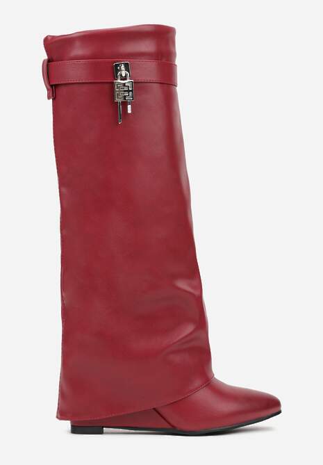 Czerwone Kozaki z Cholewką Imitującą Nogawkę i Koturnem Ericelle