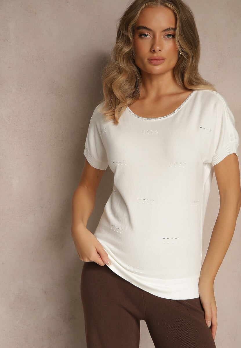 Różowa Dzianinowa Bluzka z Cyrkoniowymi Aplikacjami Fenellia