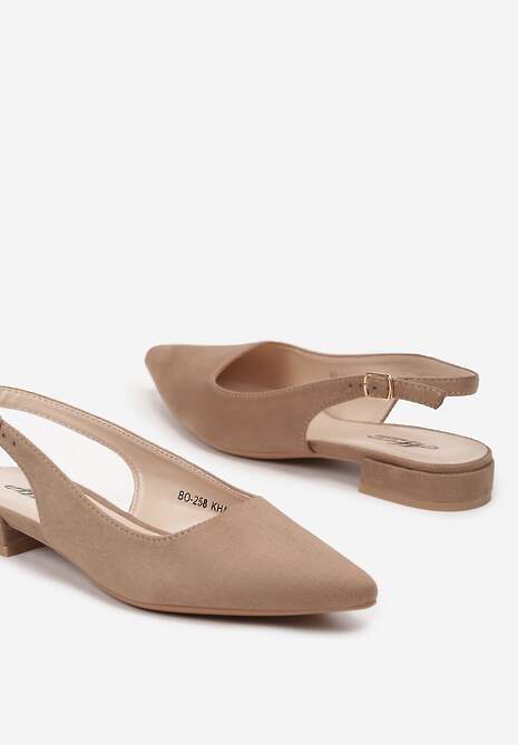 Ciemnobeżowe Sandały z Ekozamszu ze Szpiczastym Noskiem Terevelis