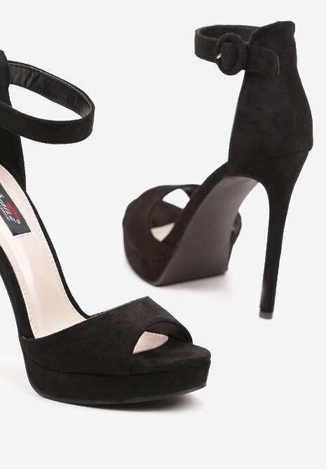 Czarne Sandały na Wysokiej Szpilce z Platformą Effidra
