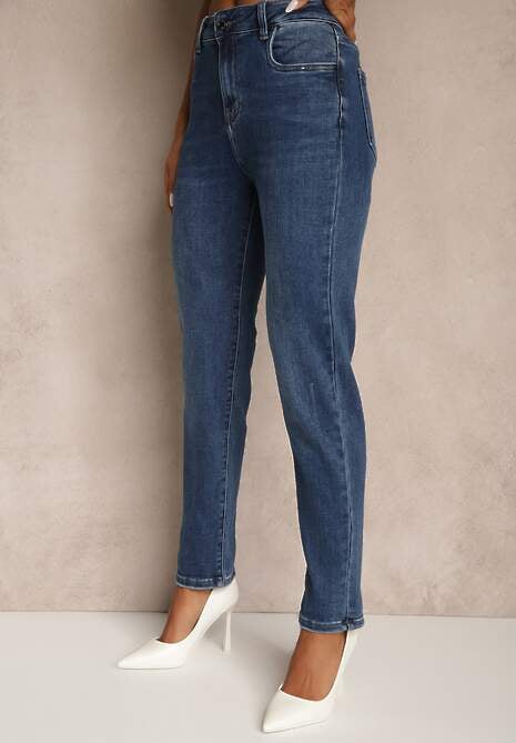 Granatowe Jeansy Mom Fit High Waist Meviranne