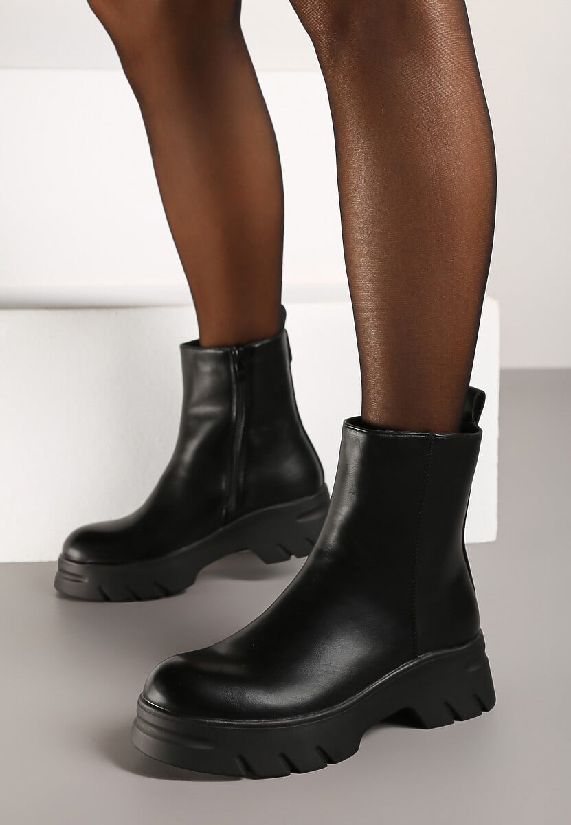 Czarne Płaskie Botki z Ociepleniem Hanalen