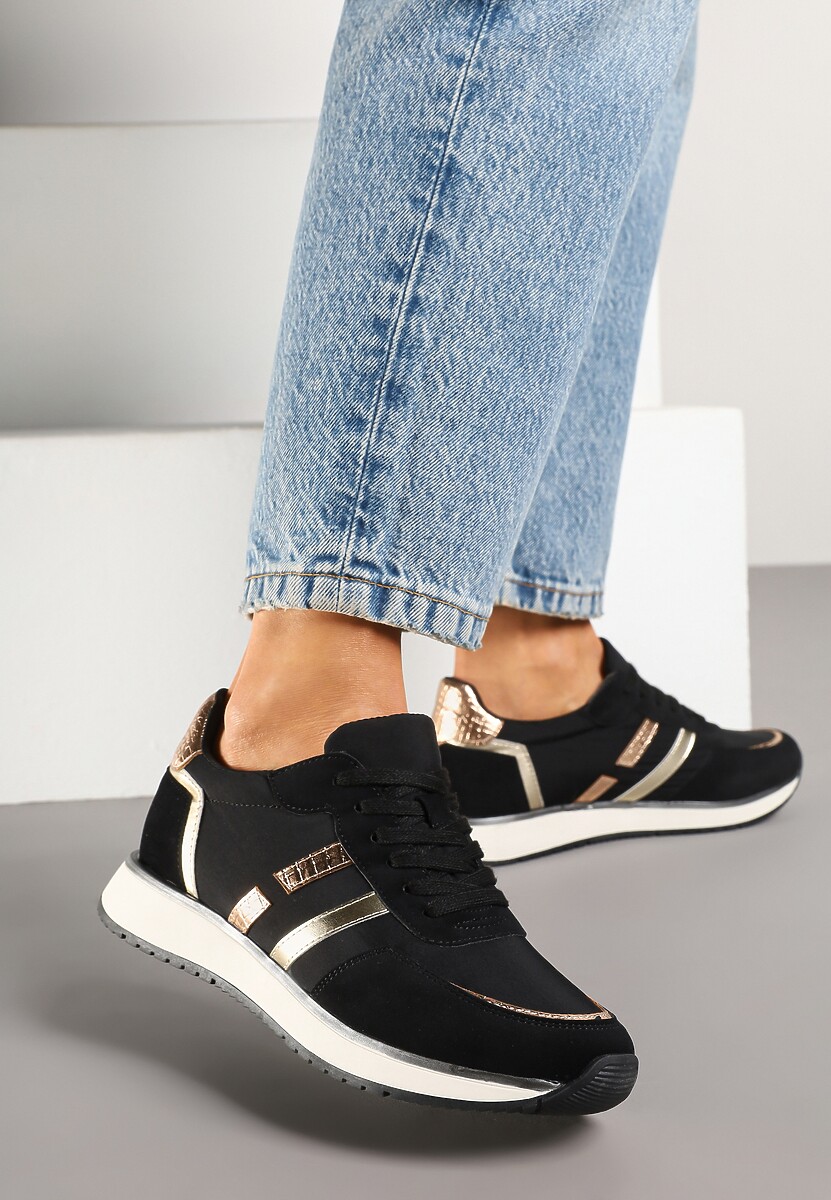 Beżowe Sneakersy z Metalicznym Wzorem Alusa