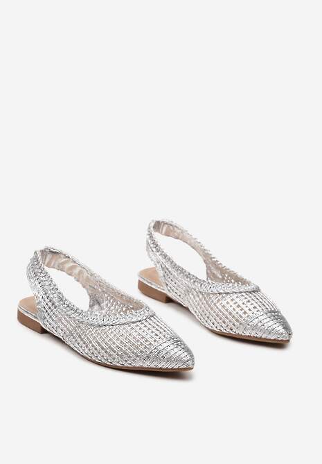 Srebrne Ażurowe Sandały z Odkrytą Piętą i Szpiczastym Noskiem Olpia