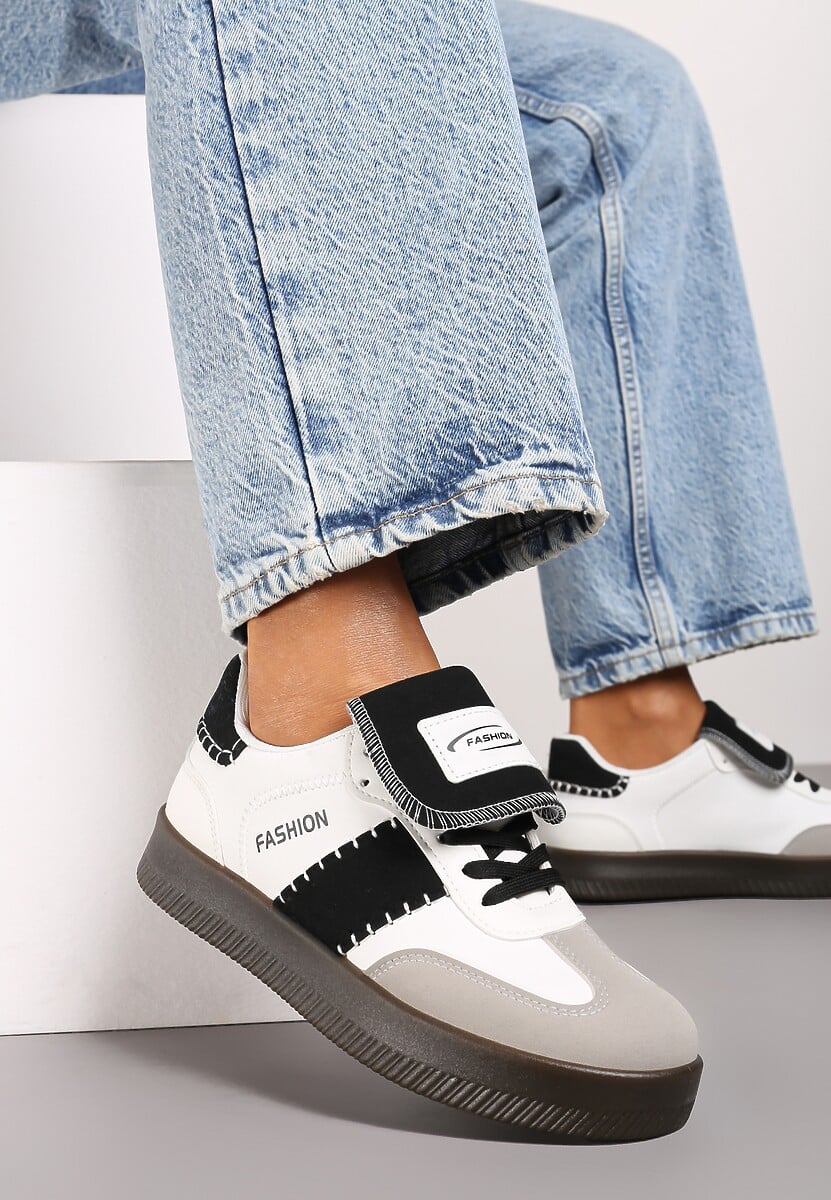 Biało-Czarne Sneakersy na Platformie z Kontrastującymi Detalami i Wywiniętym Językiem Amirila