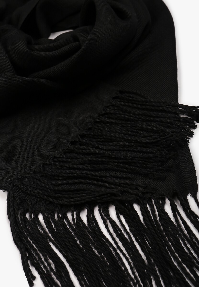 Czarny Szalik z Wiskozą i Bawełną z Frędzlami Kriemil