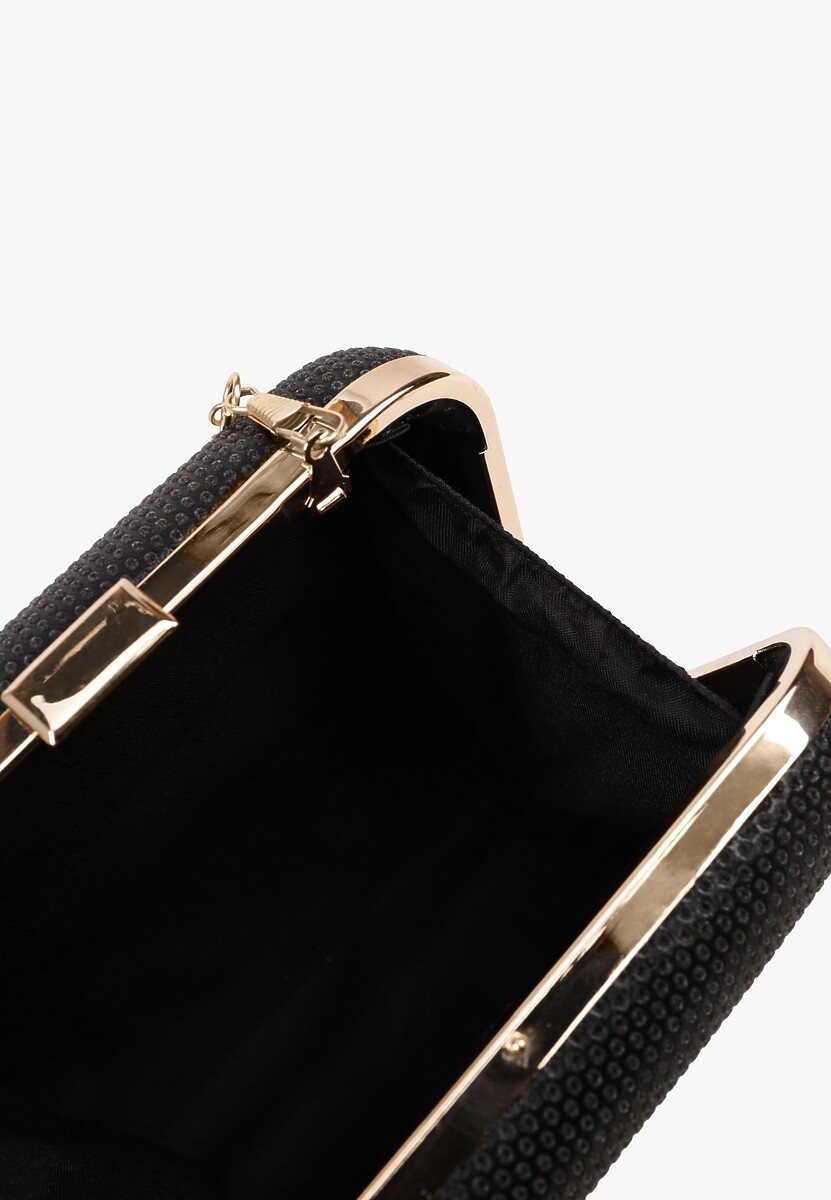 Czarna Cyrkoniowa Torebka Kopertówka z Dodatkowym Łańcuszkiem Realessa