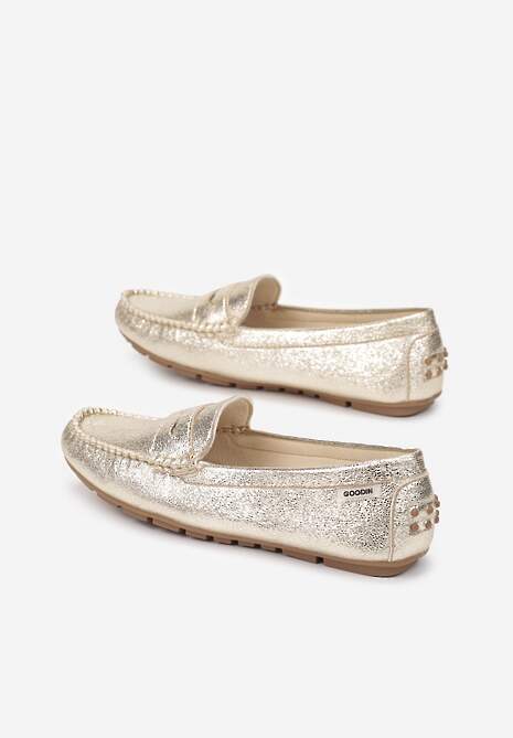 Złote Metaliczne Mokasyny na Płaskiej Podeszwie Morel