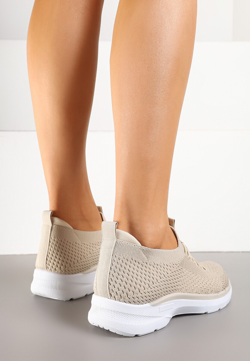 Beżowe Wsuwane Buty Sportowe Sneakersy z Imitacją Sznurówek Tatanoris