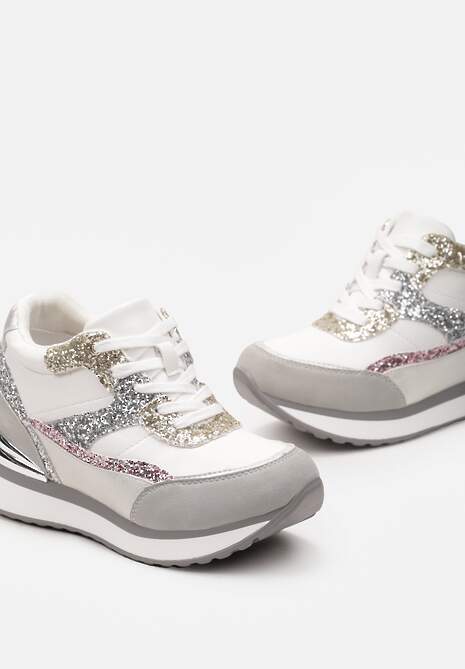 Szaro-Różowe Brokatowe Sneakersy na Ukrytym Koturnie Zophiela