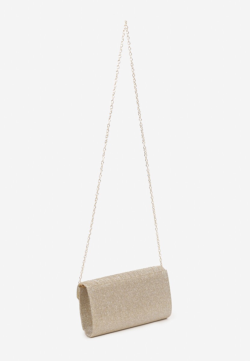Złota Torebka Kopertowa z Błyszczącego Materiału z Łańcuszkiem na Ramię Senalie