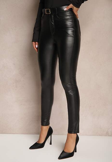 Czarne Spodnie o Kroju Skinny z Ekoskóry Zorlemi
