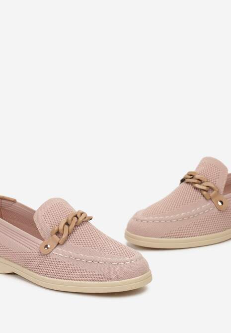Różowe Mokasyny z Metalicznym Łańcuchem i Perforacją Mireali