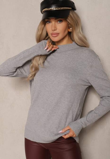 Szary Klasyczny Sweter ze Stójką Miridra