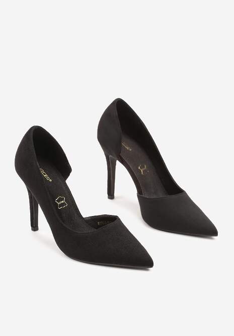 Czarne Szpilki Vices z Wkładką ze Skóry Naturalnej Ozdobione Wycięciem Oliritia