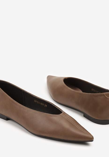 Jasnobrązowe Balerinki Vices z Noskiem w Szpic i Skórzaną Wkładką Belviie