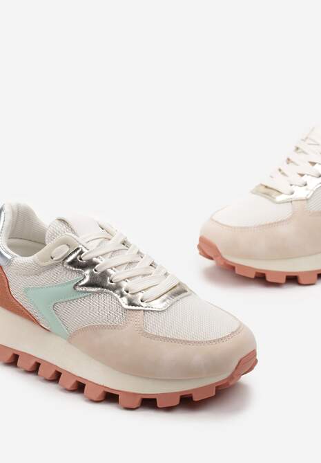 Pomarańczowe Sneakersy na Grubej Podeszwie z Protektorem Ozdobione Wstawkami i Przeszyciami Anemil