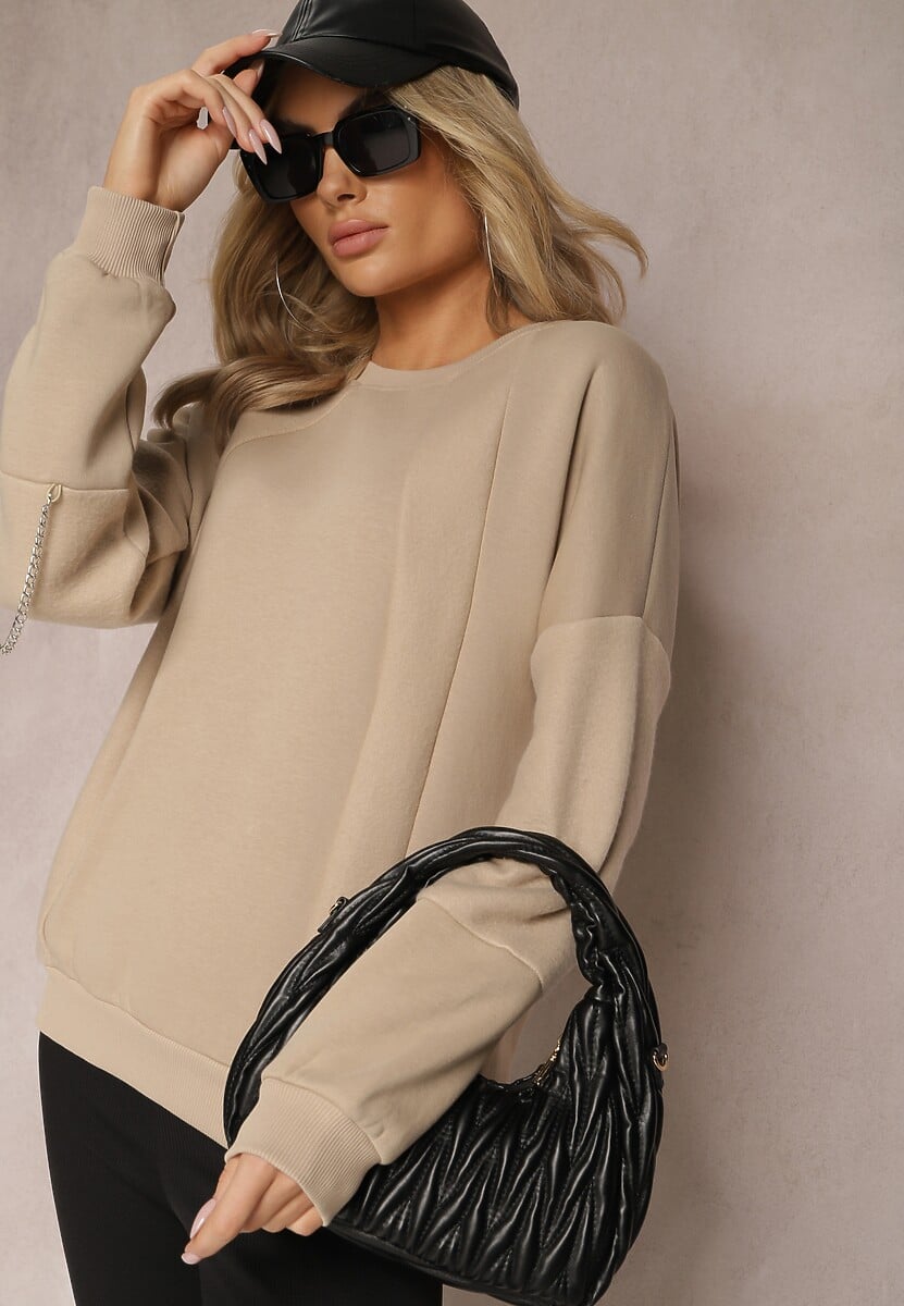 Beżowa Bawełniana Bluza z Łańcuszkiem Eleutia