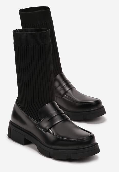 Czarne Dopasowane Botki Mokasyny z Elastyczną Cholewką Marirla