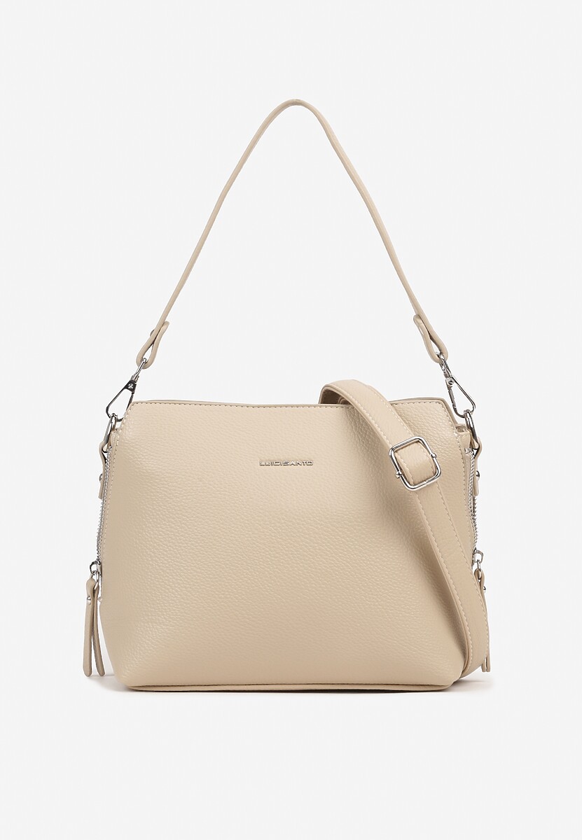 Ciemnobeżowa Torebka Typu Listonoszka Ozdobiona Napisem Sadelli