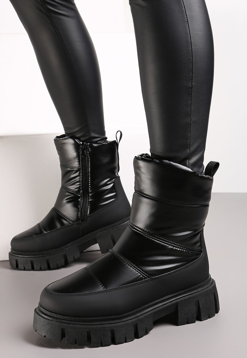 Czarne Śniegowce za Kostkę z Pikowaniem i Niską Platformą Laugas