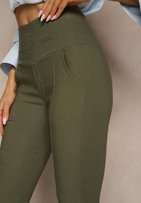 Ciemnozielone Spodnie Skinny High Waist Kolanira