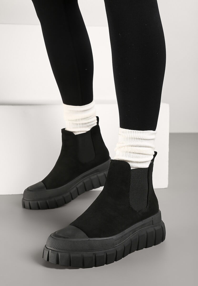 Czarne Botki Sztylety za Kostkę na Platformie Divita