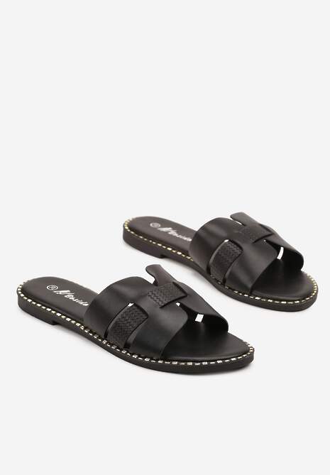 Czarne Klapki Ozdobione Plecionką Mitell