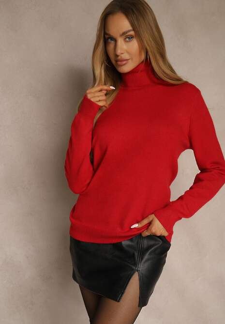 Czerwony Casualowy Golf z Bawełną i Wełną Reillisa