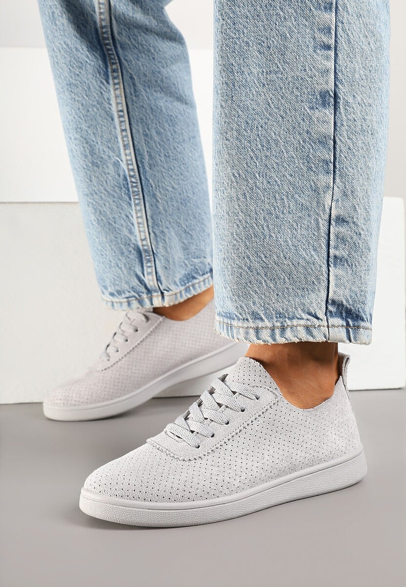 Szare Tenisówki z Perforowaną Cholewką Ellivene