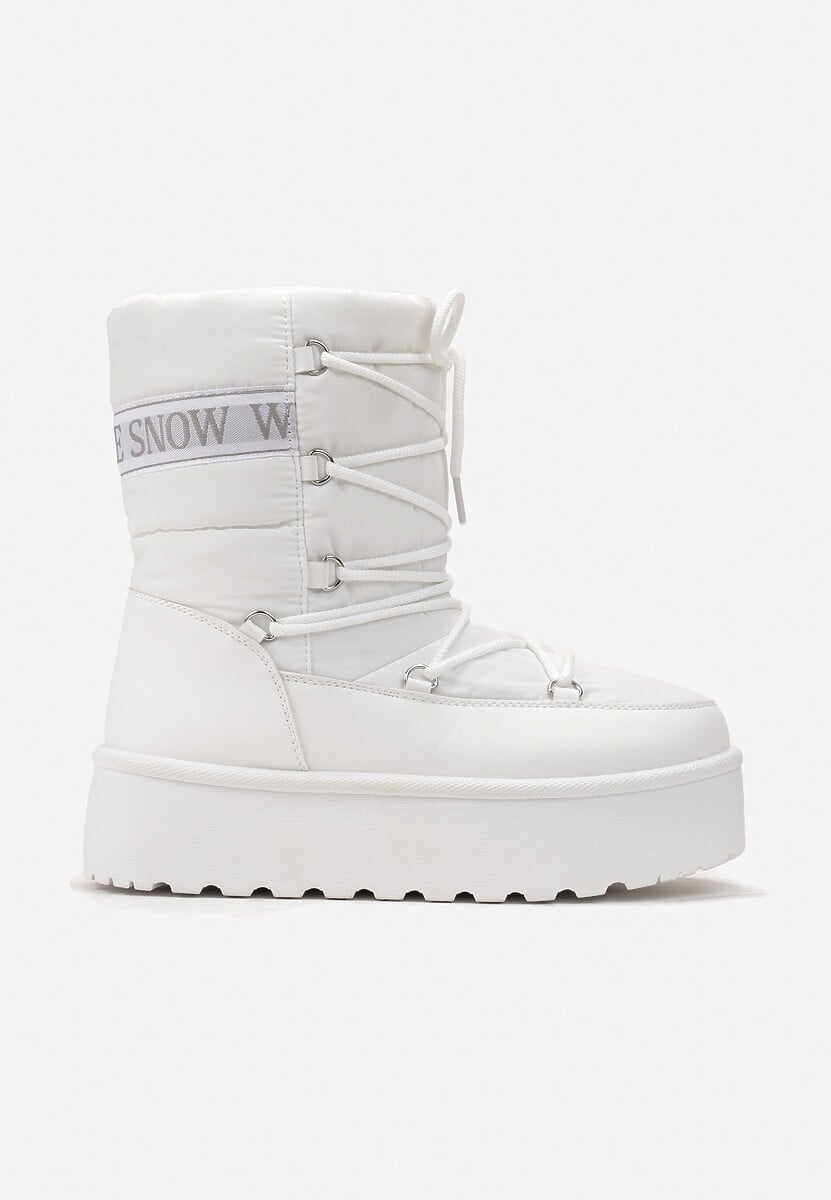 Białe Śniegowce na Platformie z Ozdobnym Wiązaniem Zingie