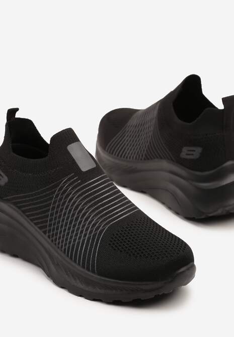 Czarne Buty Sportowe Sneakersy na Tłoczonej Platformie z Elastyczną Cholewką Velmio