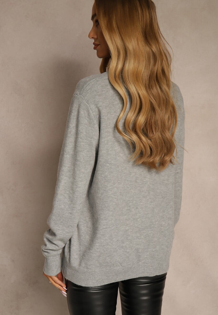 Szary Klasyczny Sweter z Wełną i Bawełną Meviliana