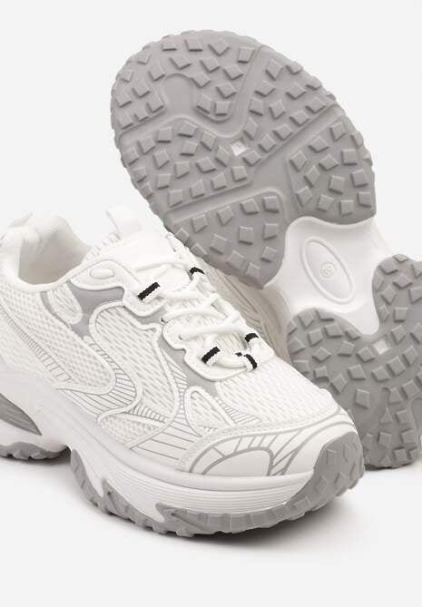 Białe Sneakersy na Platformie z Geometrycznym Wzorem Mevriane