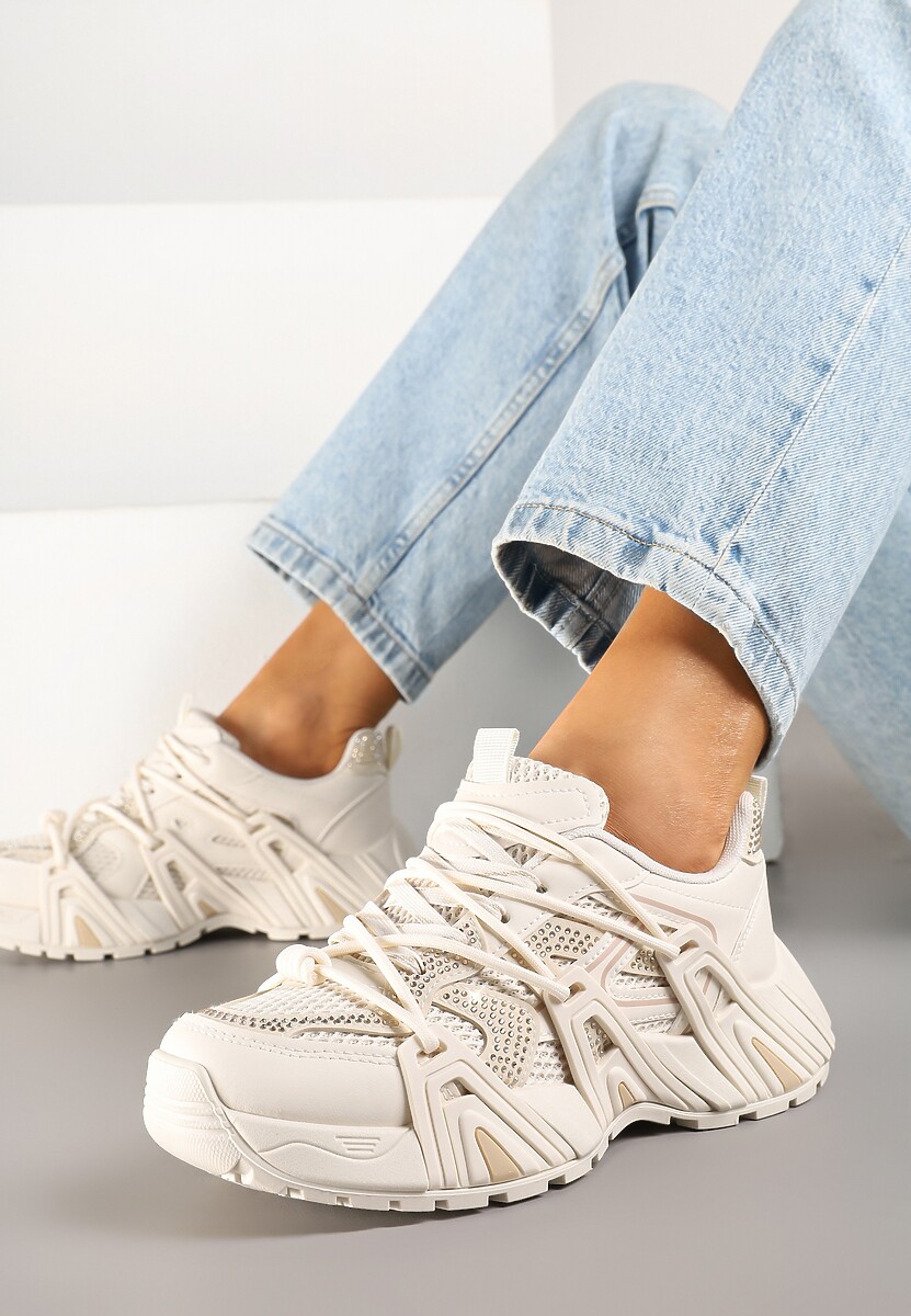 Czarne Sneakersy na Platformie z Cyrkoniami i Geometrycznym Wzorem Lavivione